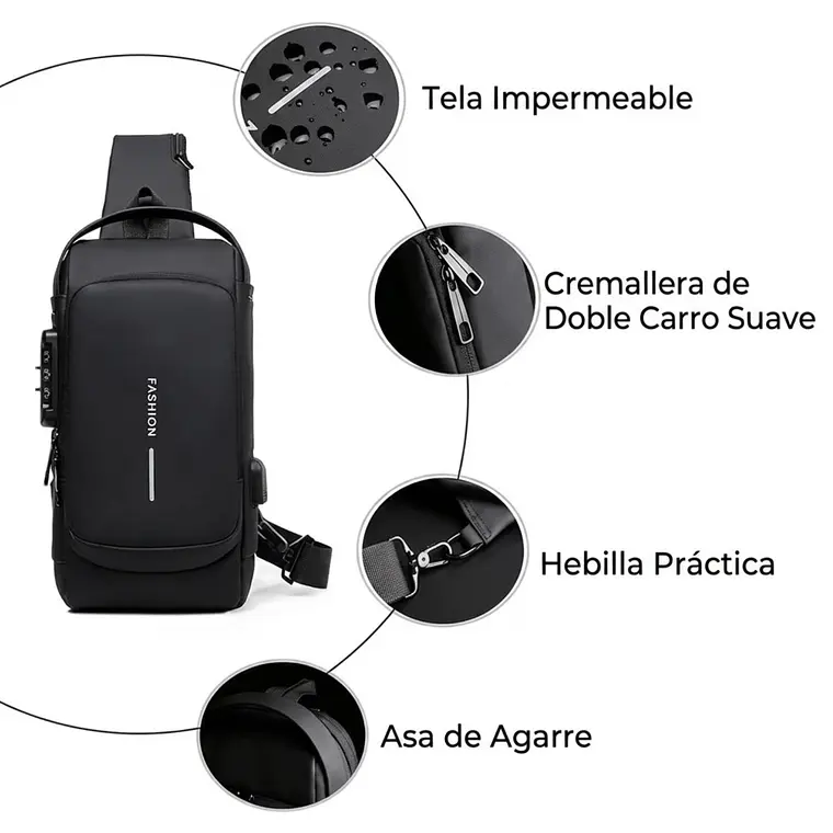 Bolso Bandolera Rígido Antirrobo Gris 3