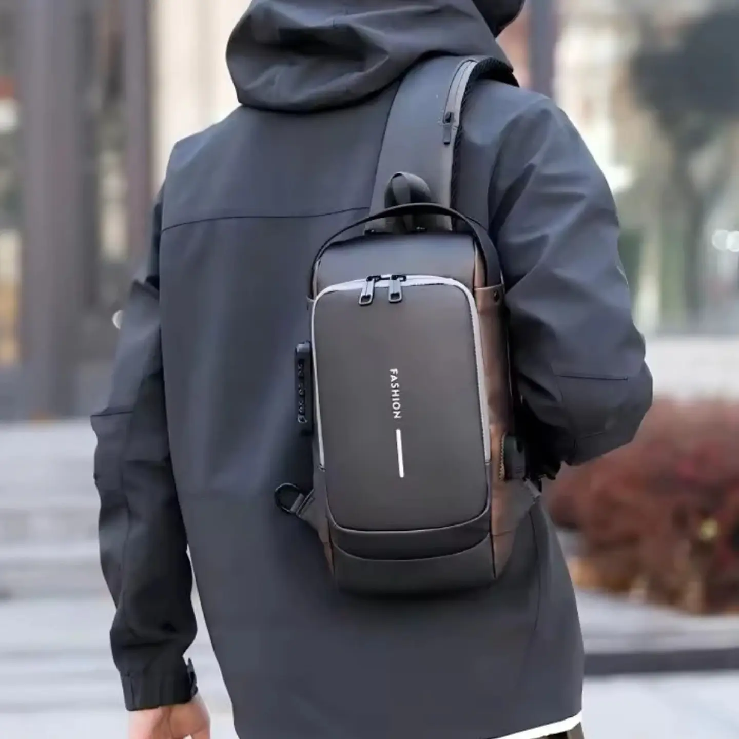 Bolso Bandolera Rígido Antirrobo Gris 6