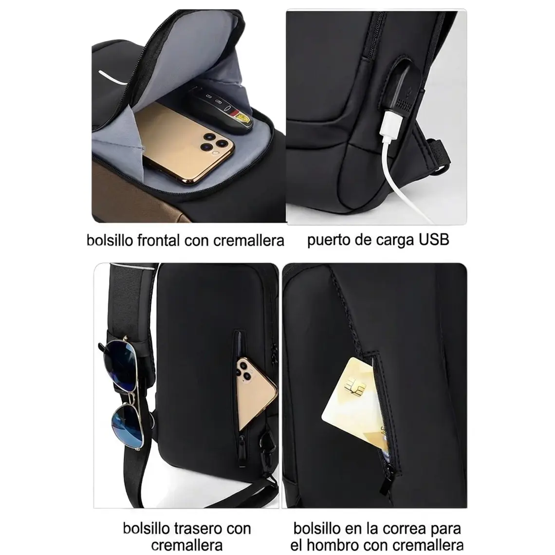Bolso Bandolera Rígido Antirrobo Negro 4