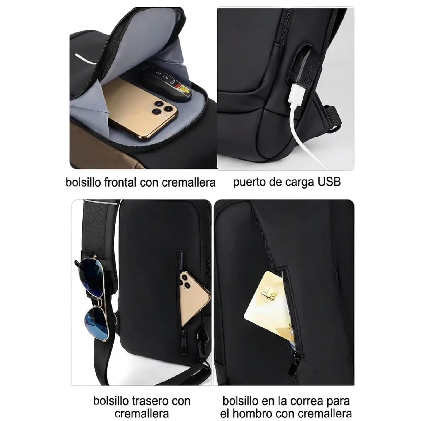 Bolso Bandolera Rígido Antirrobo Negro 4