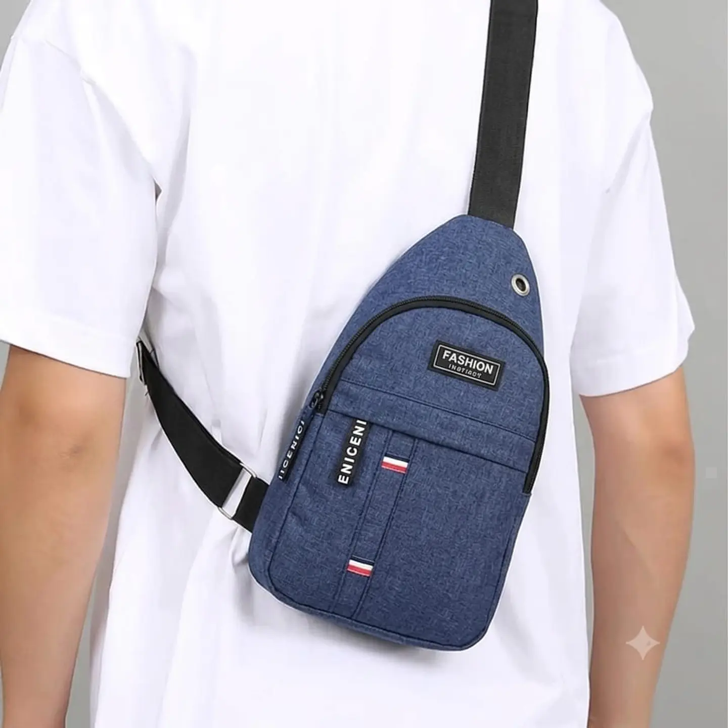 Morral Pechera Cruzado Con Salida Audifonos Azul 3