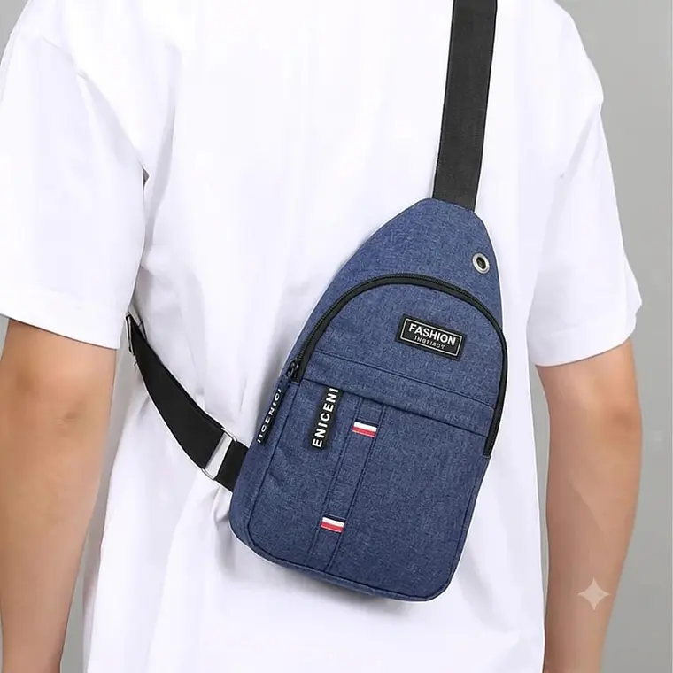 Morral Pechera Cruzado Con Salida Audifonos Azul 3