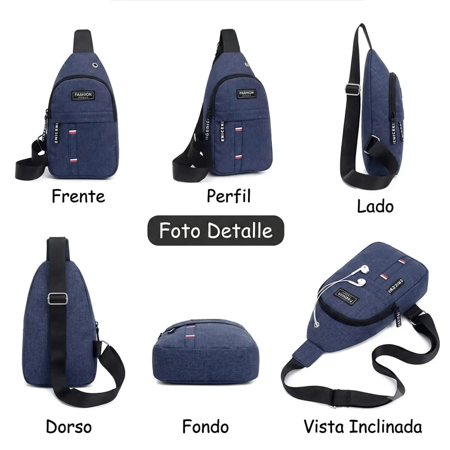 Morral Pechera Cruzado Con Salida Audifonos Azul 2