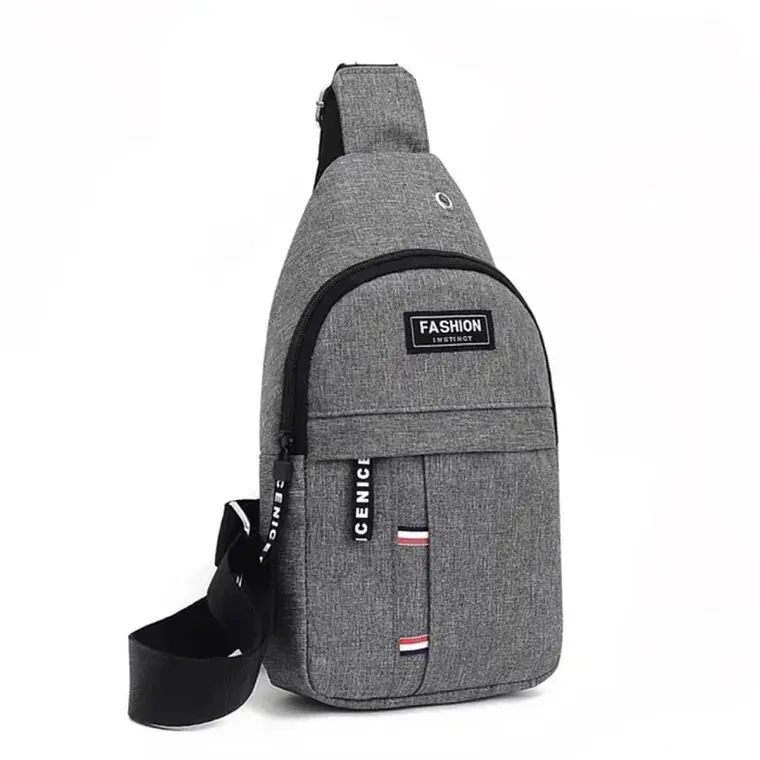 Morral Pechera Cruzado Con Salida Audifonos Gris 1