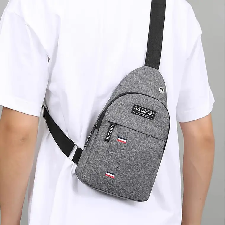Morral Pechera Cruzado Con Salida Audifonos Gris 3