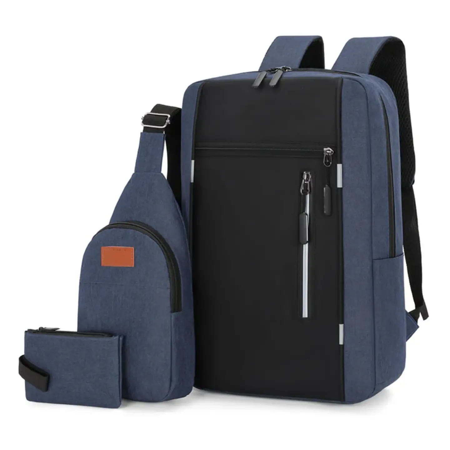Set de Mochila para Laptop, Pechera y Billetera Azul 1