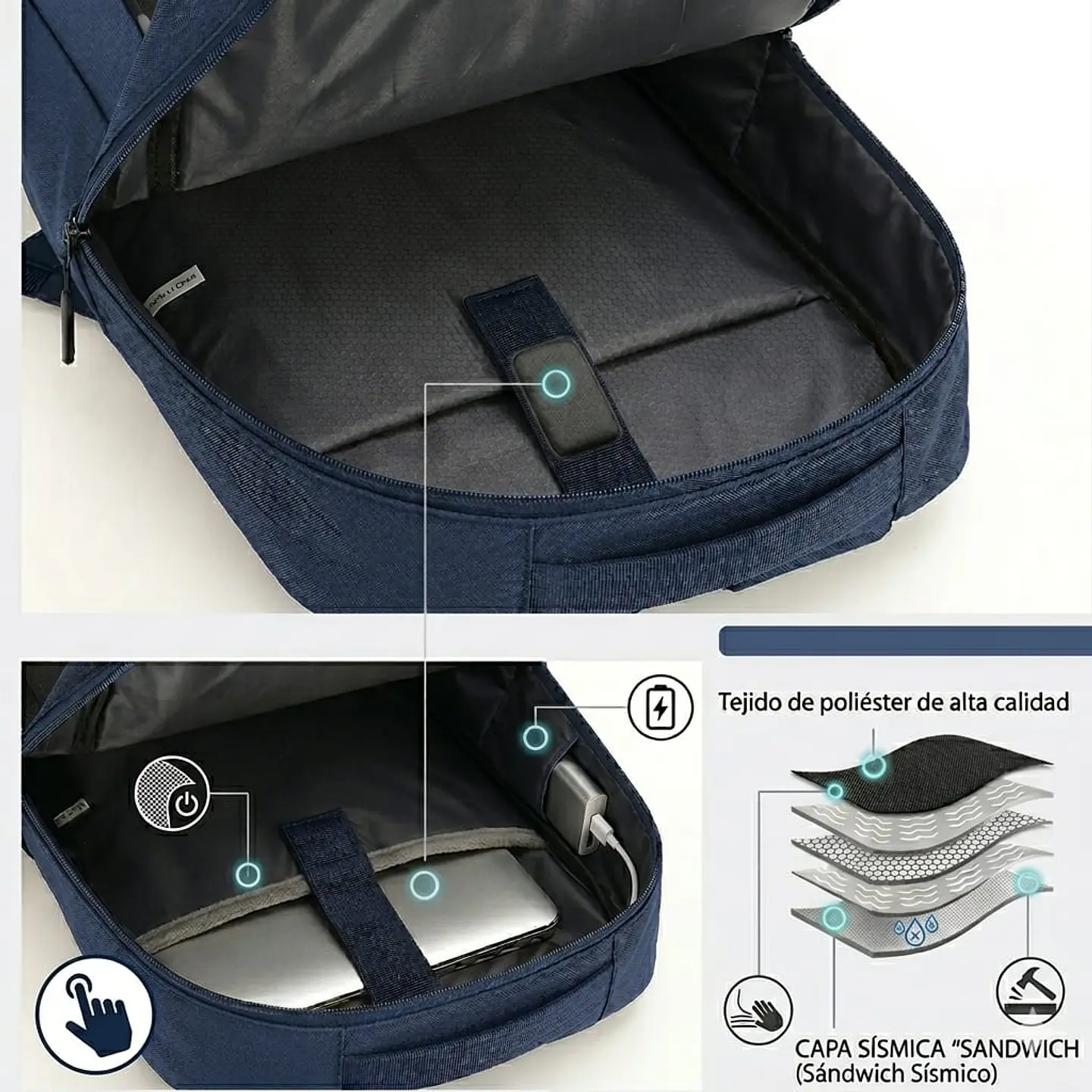 Set de Mochila para Laptop, Pechera y Billetera Azul 4