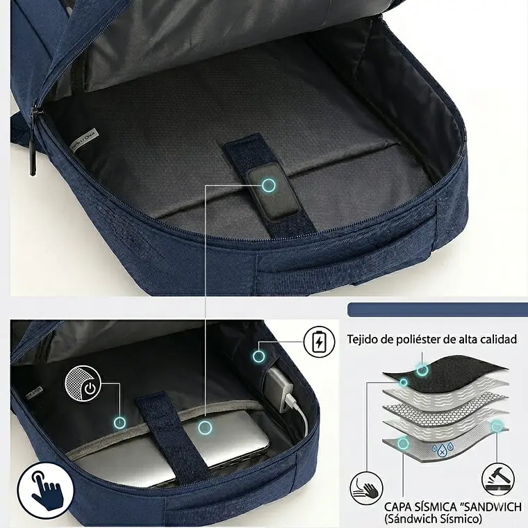 Set de Mochila para Laptop, Pechera y Billetera Azul 4