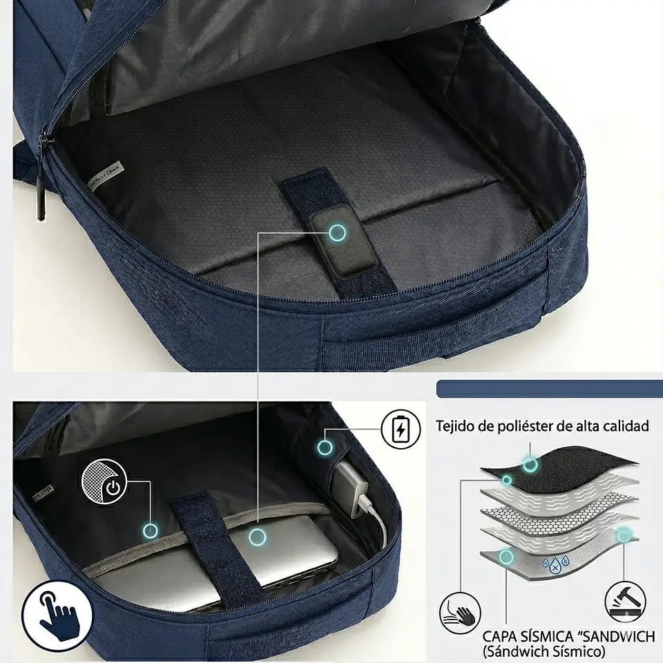 Set de Mochila para Laptop, Pechera y Billetera Azul 4