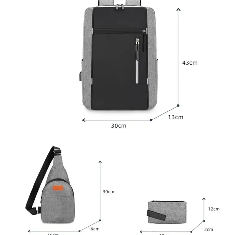 Set de Mochila para Laptop, Pechera y Billetera Negra 5