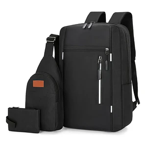 Set de Mochila para Laptop, Pechera y Billetera Negra