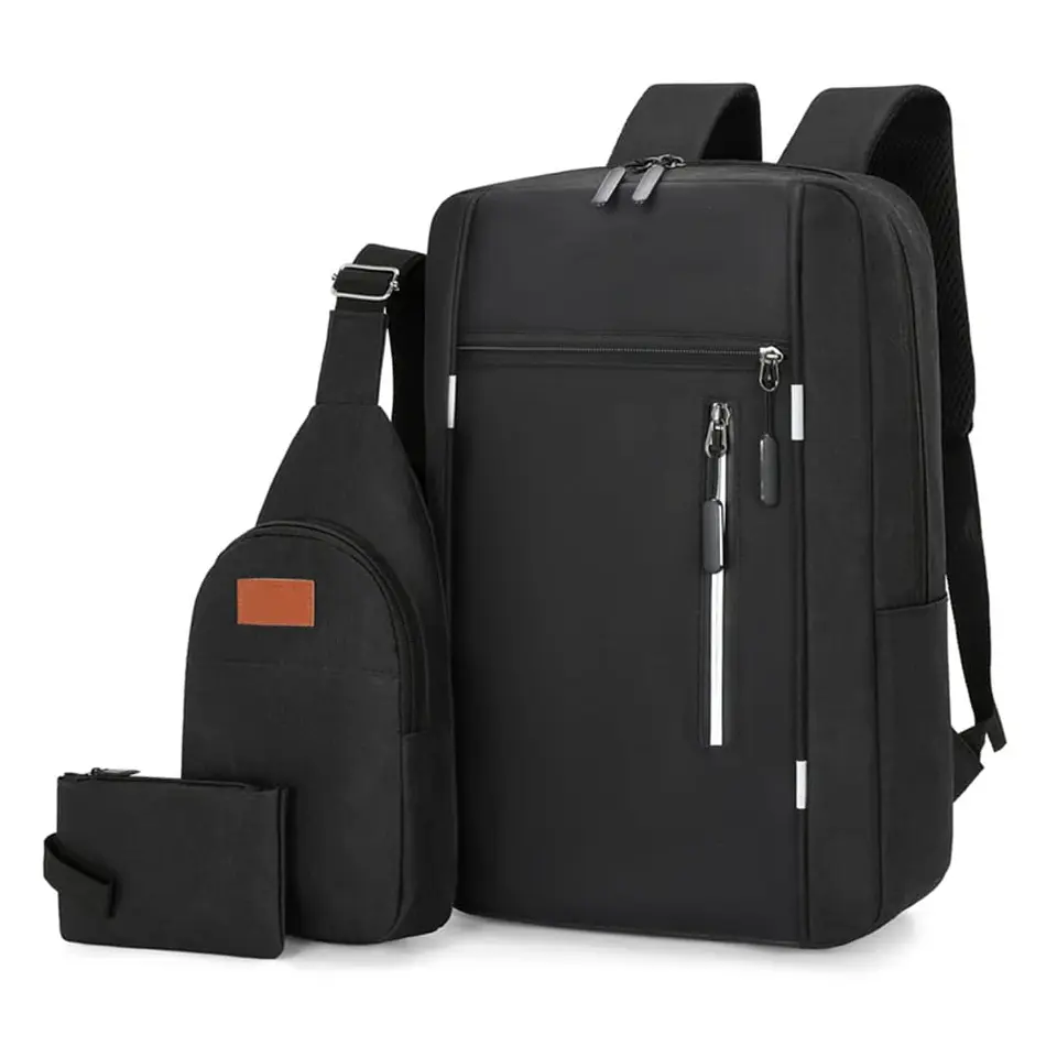 Set de Mochila para Laptop, Pechera y Billetera Negra 1