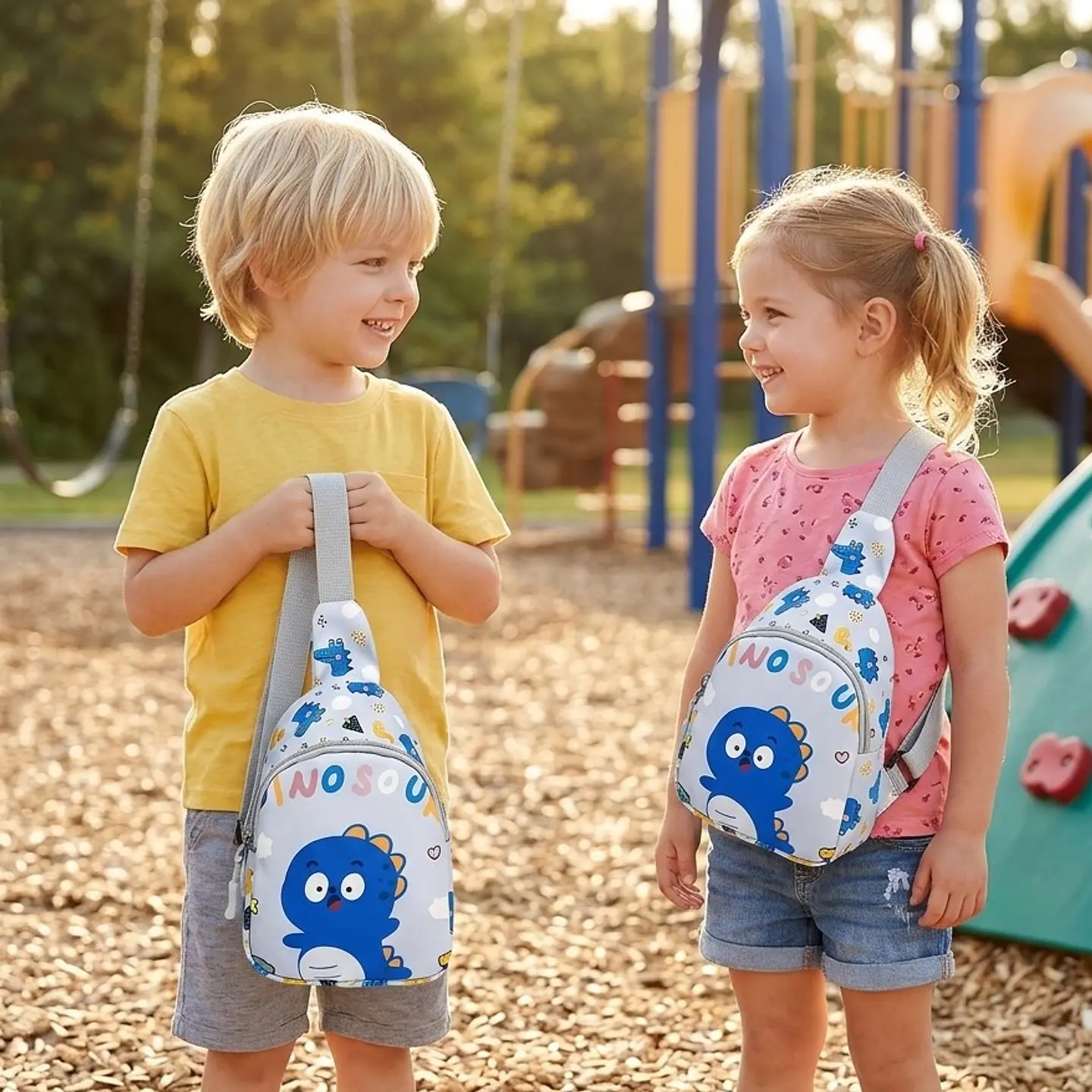 Mochila Cruzada Infantil Blanca con Dinosaurio Azul 2