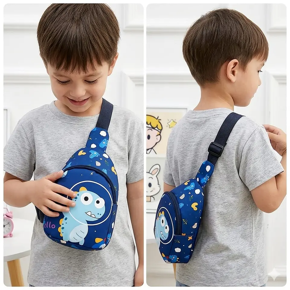 Mochila Cruzada Infantil Azul con Dinosaurio Celeste 2