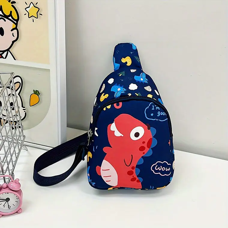 Mochila Cruzada Infantil Azul con Dinosaurio Rojo 1