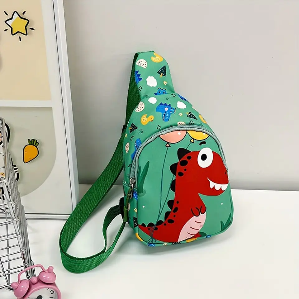 Mochila Cruzada Infantil Verde con Dinosaurio Rojo 1