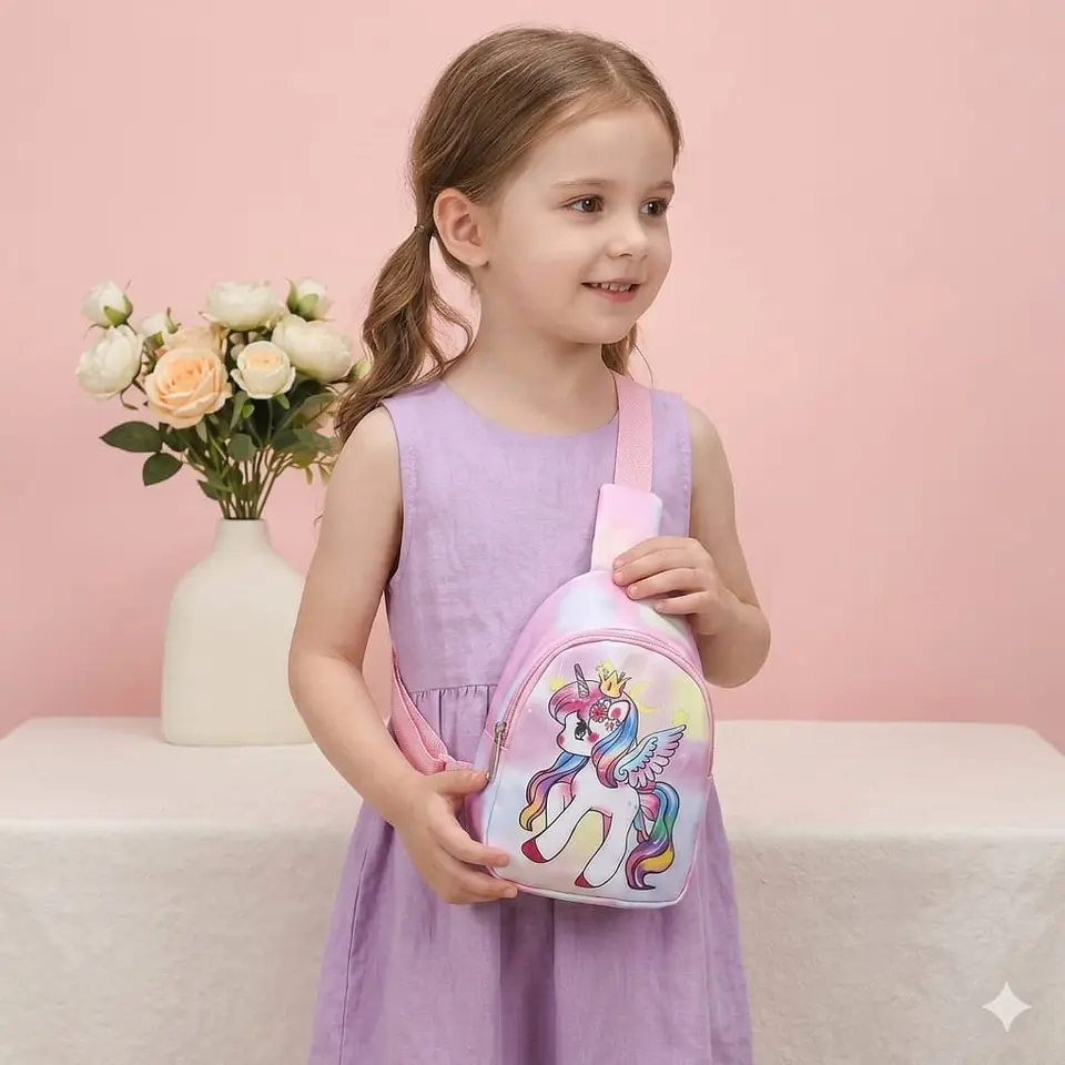 Mochila Cruzada Infantil Rosa con Unicornio Alado 2