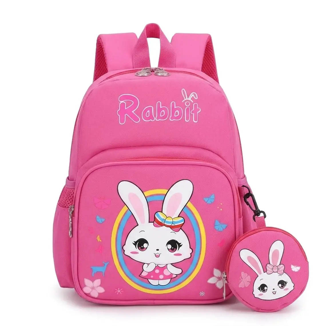 Mochila Escolar Infantil Rosa de Conejo con Monedero 1