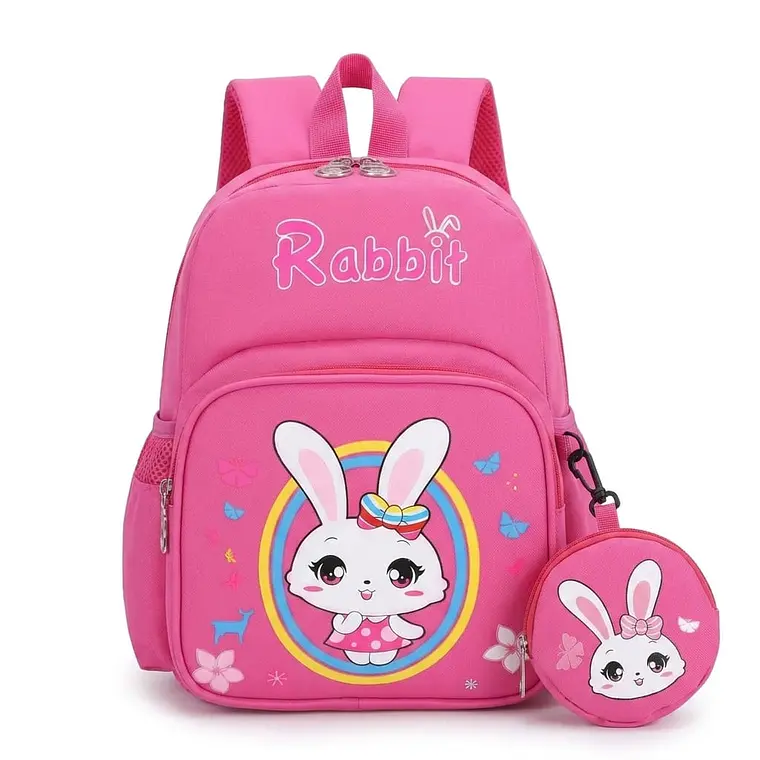 Mochila Escolar Infantil Rosa de Conejo con Monedero 1