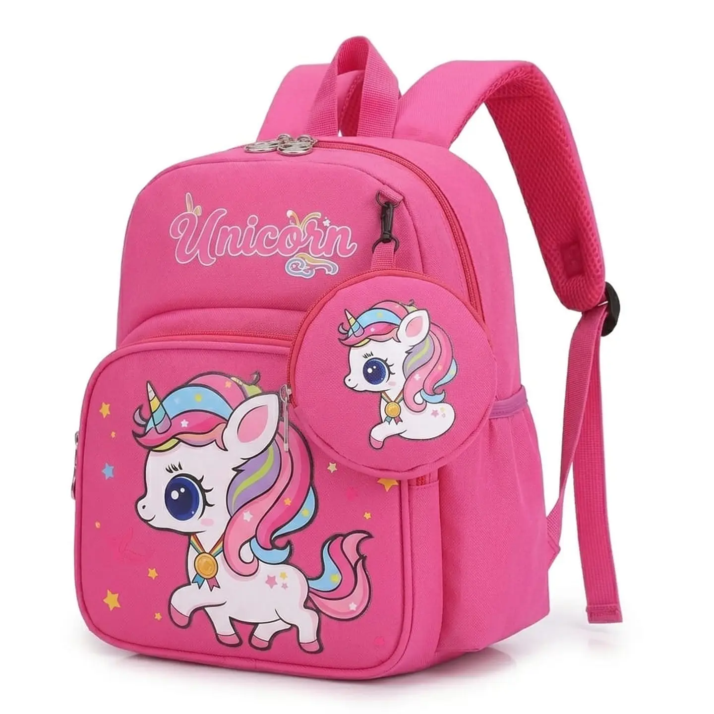 Mochila Escolar Infantil Rosa de Unicornio con Monedero 1