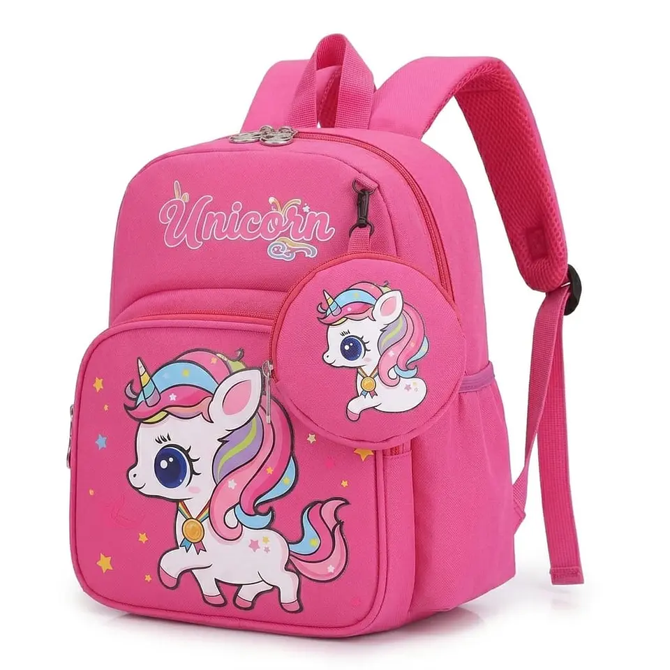 Mochila Escolar Infantil Rosa de Unicornio con Monedero 1