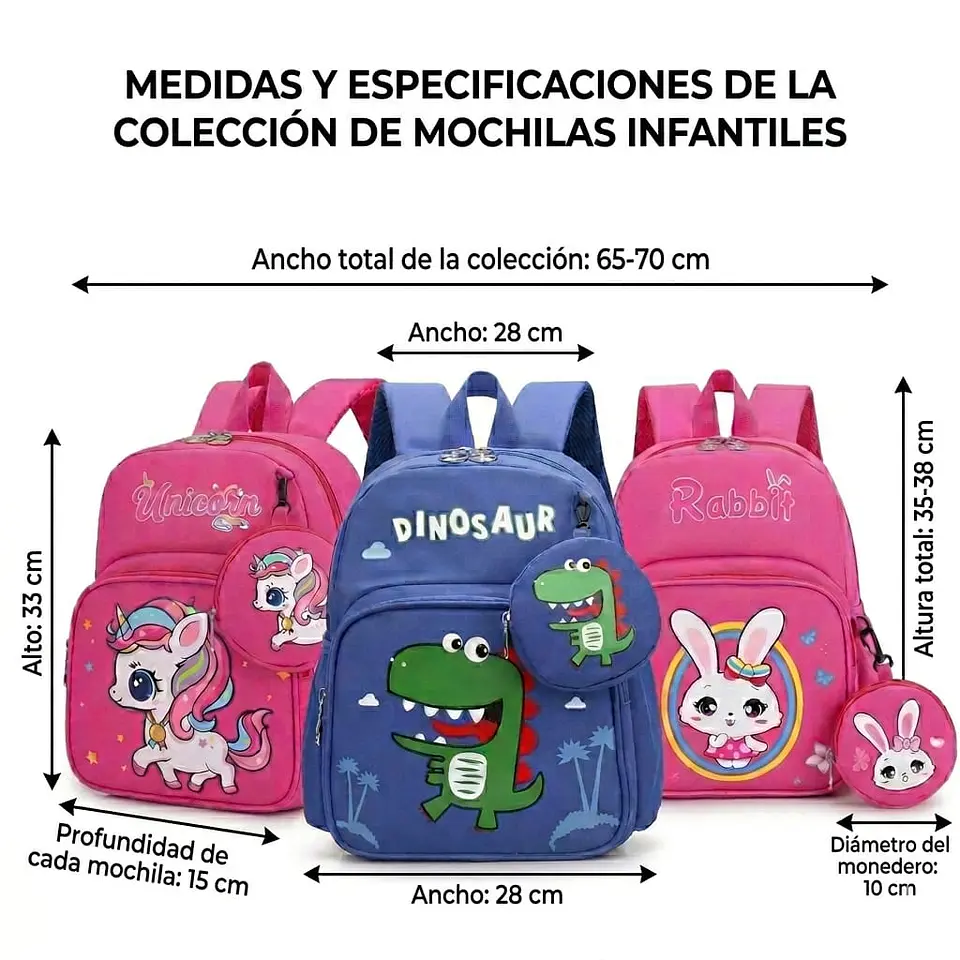 Mochila Escolar Infantil Azul de Dinosaurio con Monedero 4
