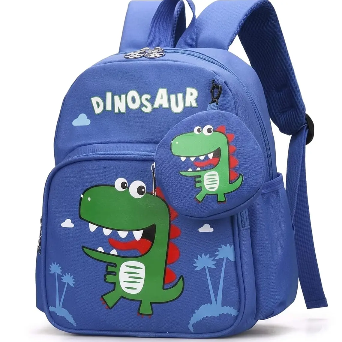 Mochila Escolar Infantil Azul de Dinosaurio con Monedero 1