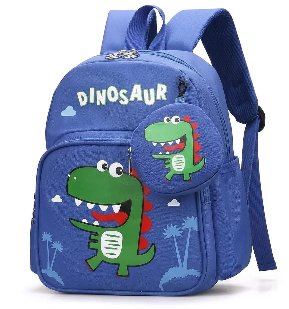 Mochila Escolar Infantil Azul de Dinosaurio con Monedero 1