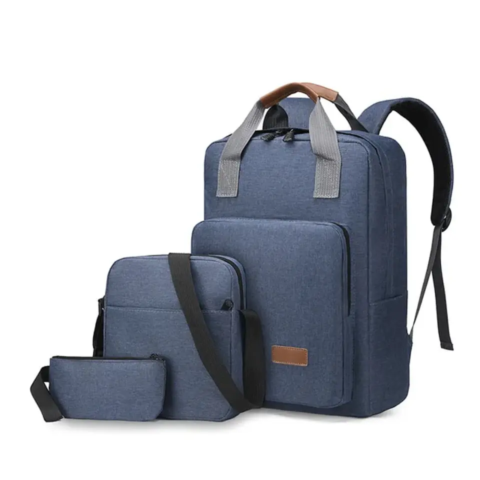 Set Mochila 3 en 1 Ejecutiva Azul | Bolso Cruzado y Estuche de Mano 1