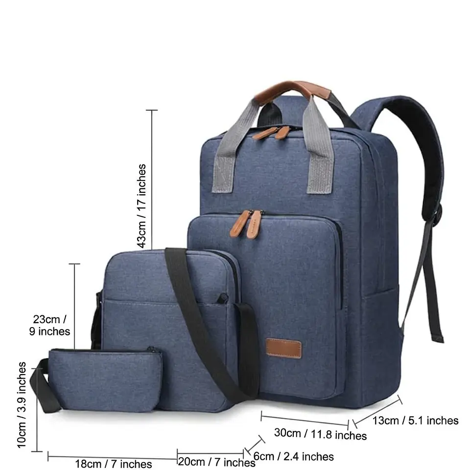 Set Mochila 3 en 1 Ejecutiva Azul | Bolso Cruzado y Estuche de Mano 5
