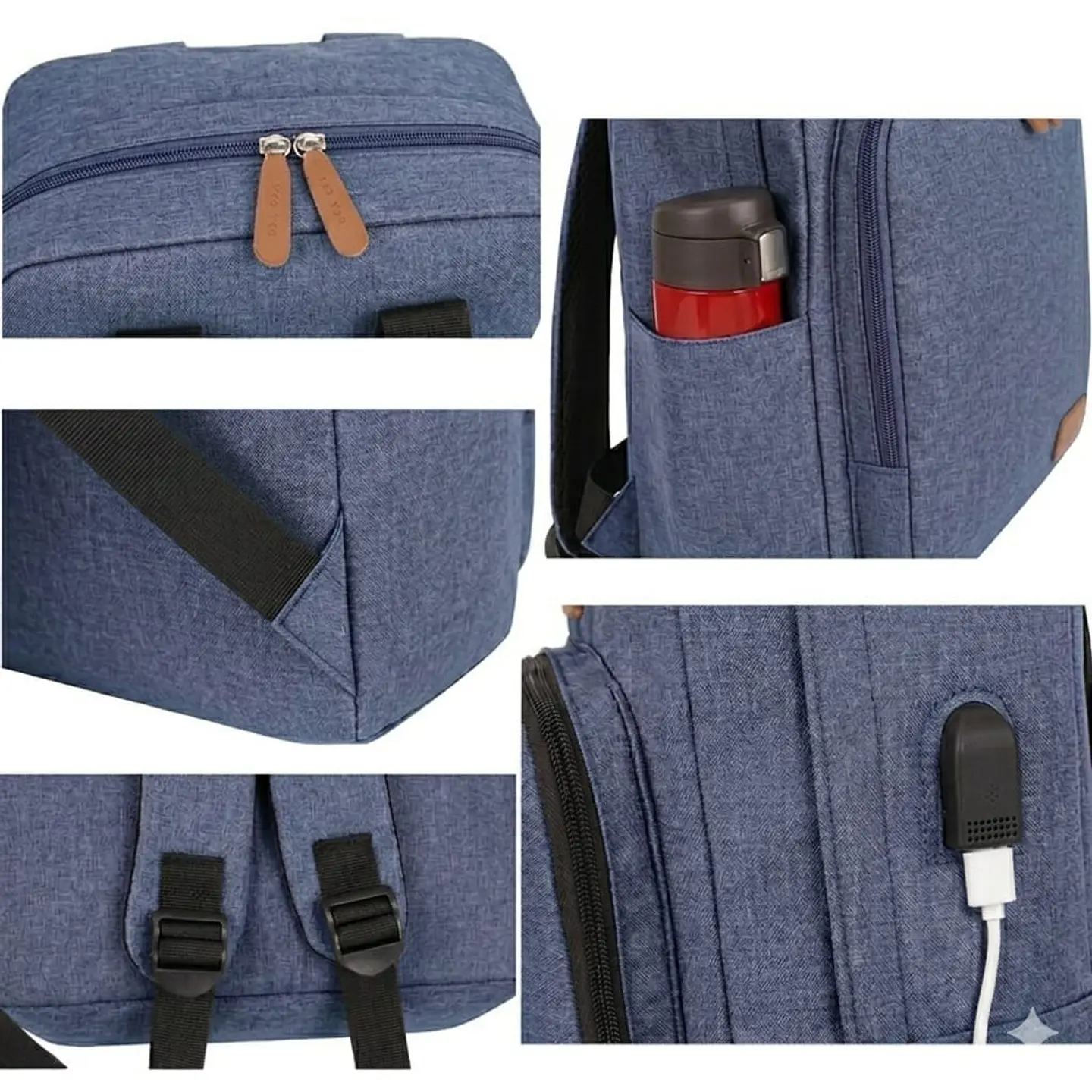 Set Mochila 3 en 1 Ejecutiva Azul | Bolso Cruzado y Estuche de Mano 4