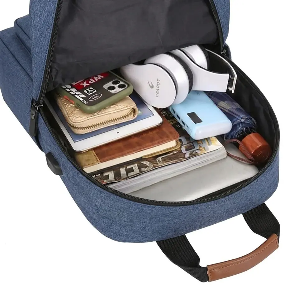 Set Mochila 3 en 1 Ejecutiva Azul | Bolso Cruzado y Estuche de Mano 3