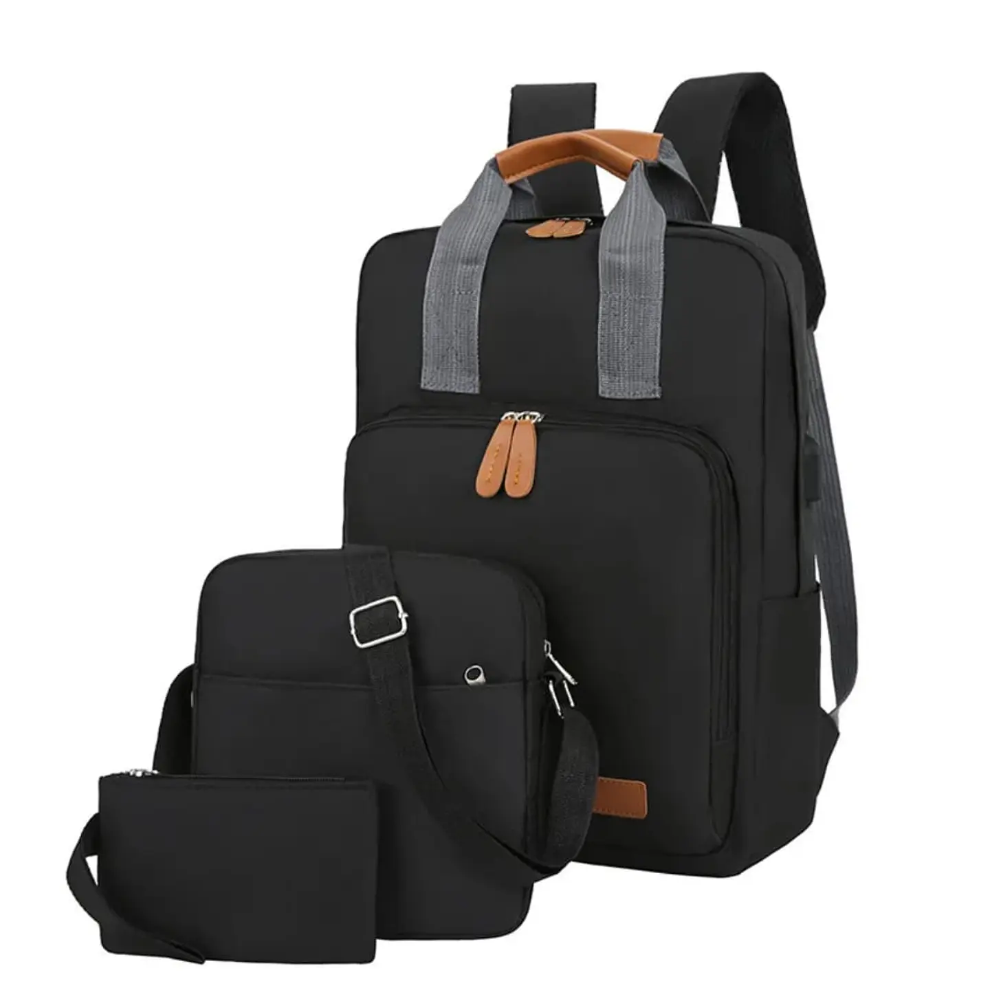 Set Mochila 3 en 1 Ejecutiva Negra | Bolso Cruzado y Estuche de Mano 1