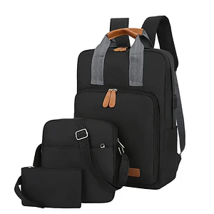 Set Mochila 3 en 1 Ejecutiva Negra | Bolso Cruzado y Estuche de Mano