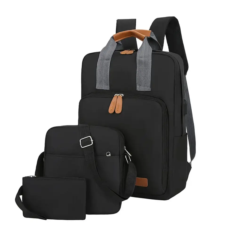 Set Mochila 3 en 1 Ejecutiva Negra | Bolso Cruzado y Estuche de Mano 1