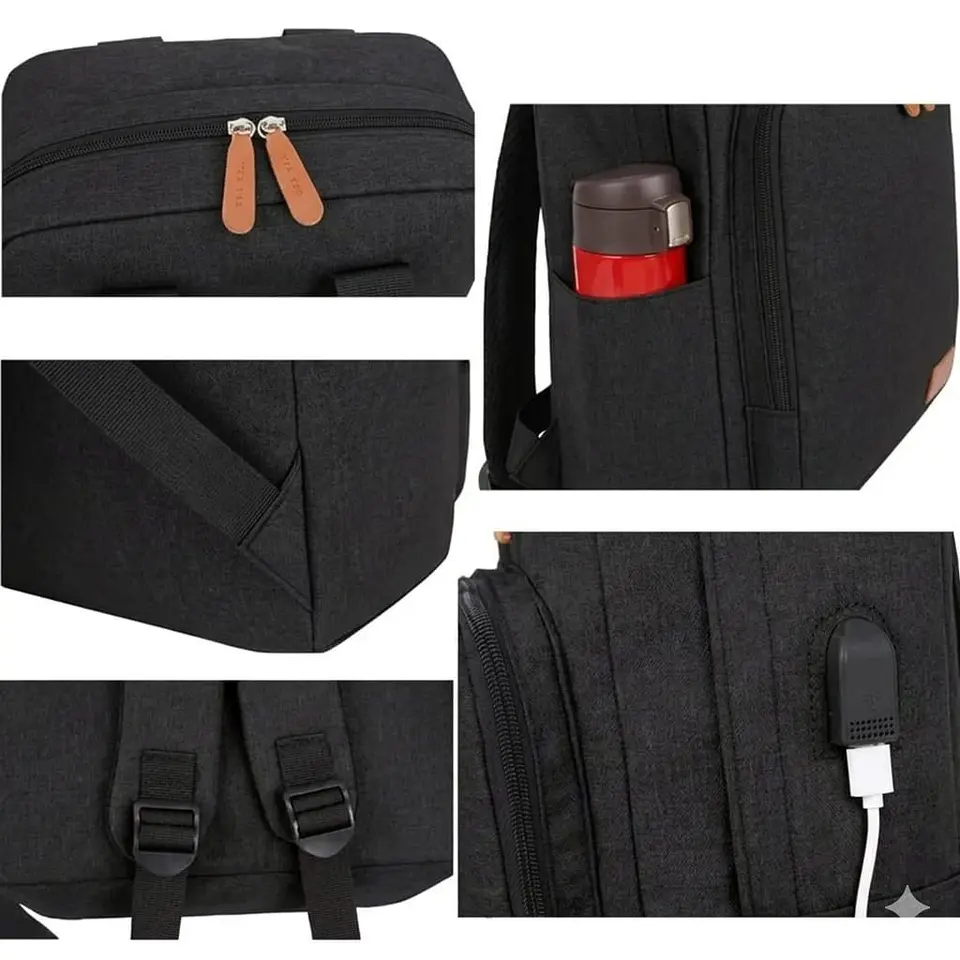 Set Mochila 3 en 1 Ejecutiva Negra | Bolso Cruzado y Estuche de Mano 4