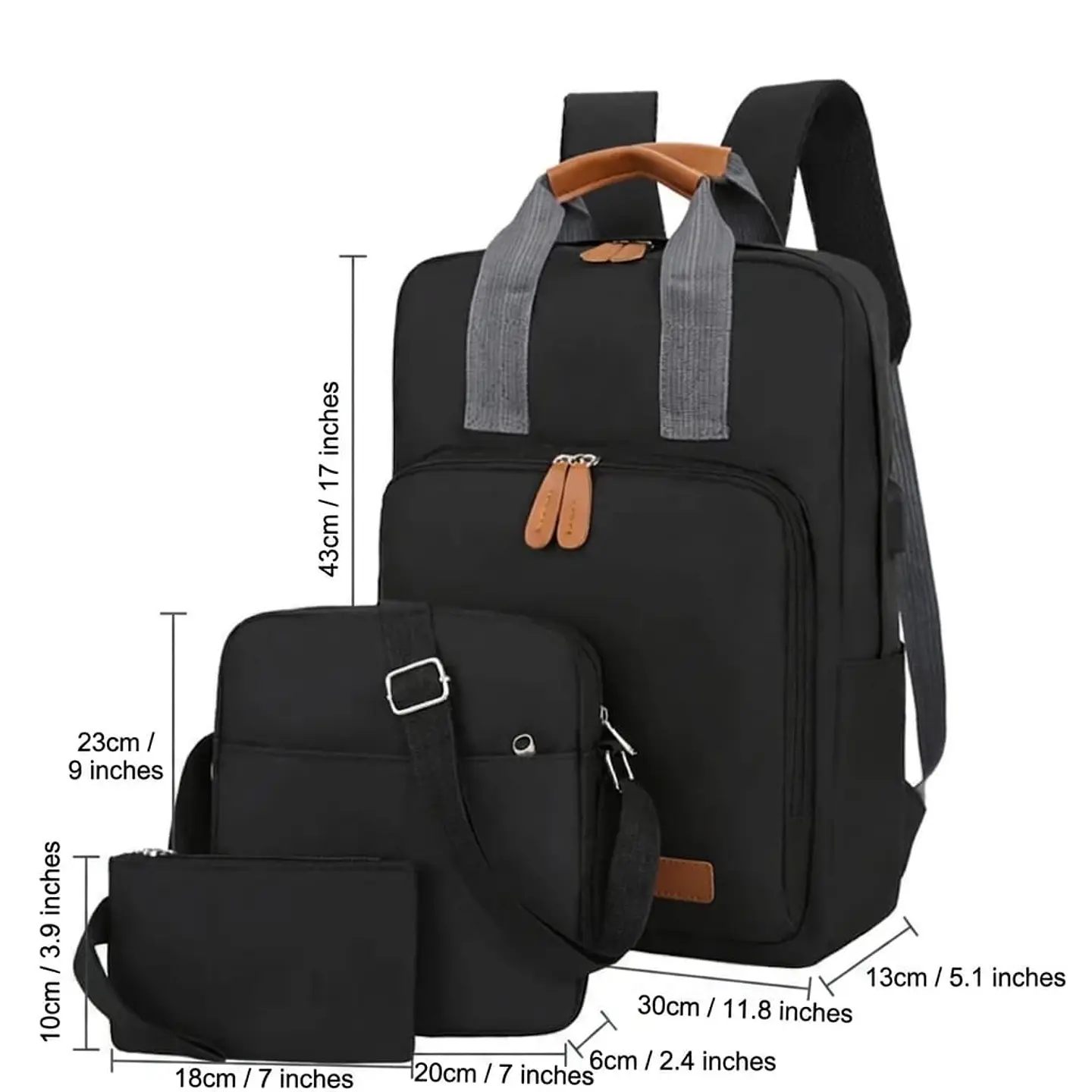 Set Mochila 3 en 1 Ejecutiva Negra | Bolso Cruzado y Estuche de Mano 5
