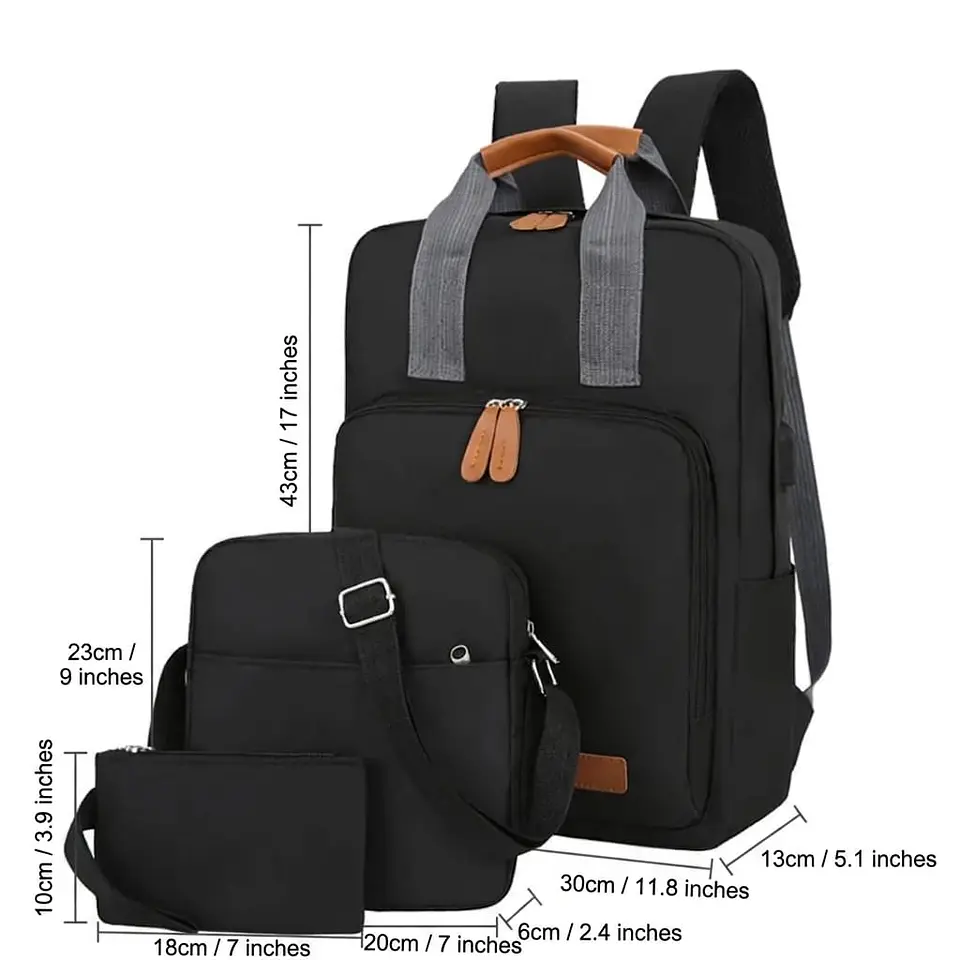 Set Mochila 3 en 1 Ejecutiva Negra | Bolso Cruzado y Estuche de Mano 5