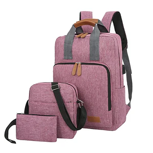 Set Mochila 3 en 1 Ejecutiva Rosa | Bolso Cruzado y Estuche de Mano