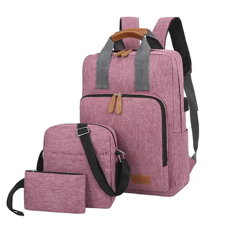 Set Mochila 3 en 1 Ejecutiva Rosa | Bolso Cruzado y Estuche de Mano 1