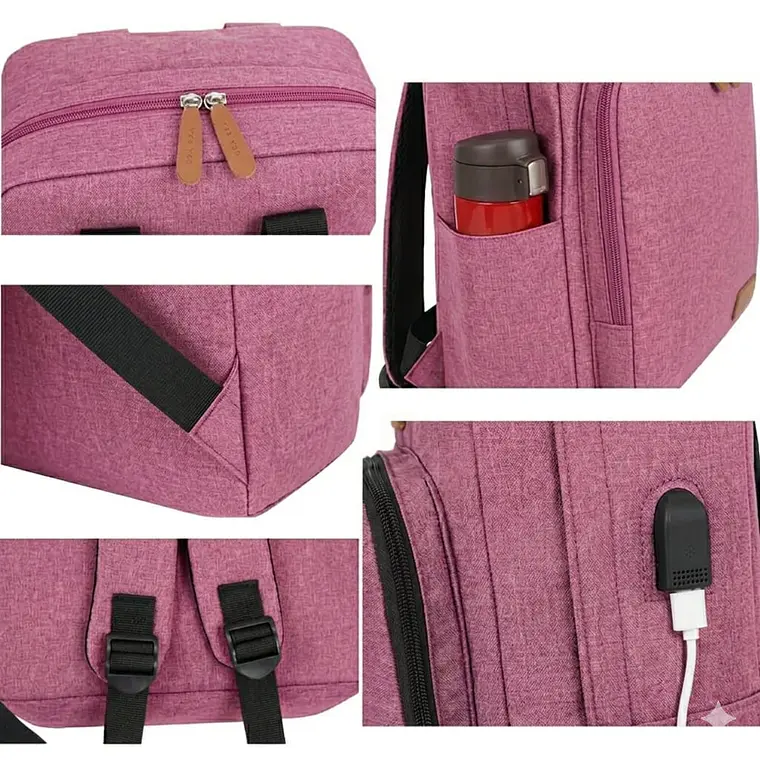 Set Mochila 3 en 1 Ejecutiva Rosa | Bolso Cruzado y Estuche de Mano 4