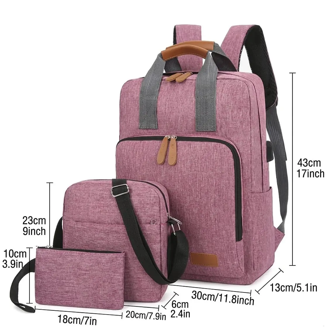 Set Mochila 3 en 1 Ejecutiva Rosa | Bolso Cruzado y Estuche de Mano 5