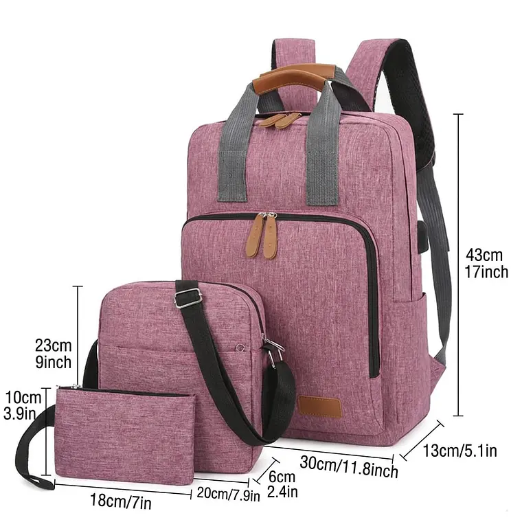Set Mochila 3 en 1 Ejecutiva Rosa | Bolso Cruzado y Estuche de Mano 5