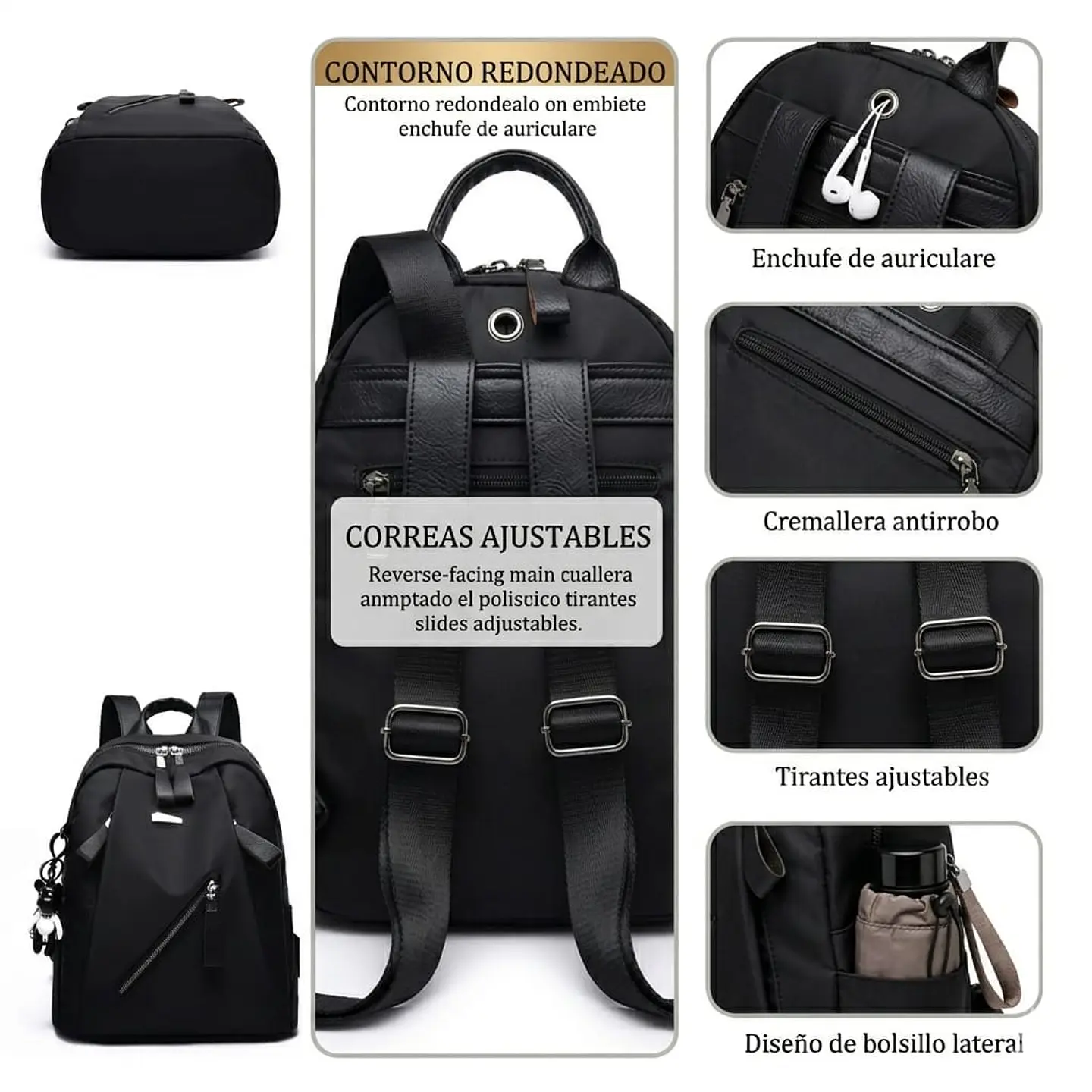 Mochila Urbana Casual Negra Para Mujer 3