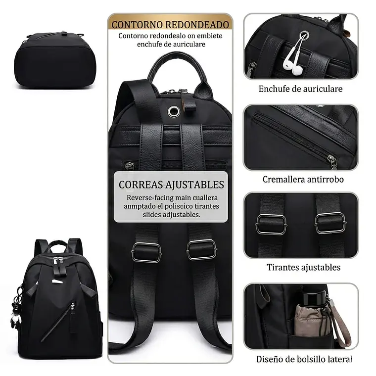 Mochila Urbana Casual Negra Para Mujer 3