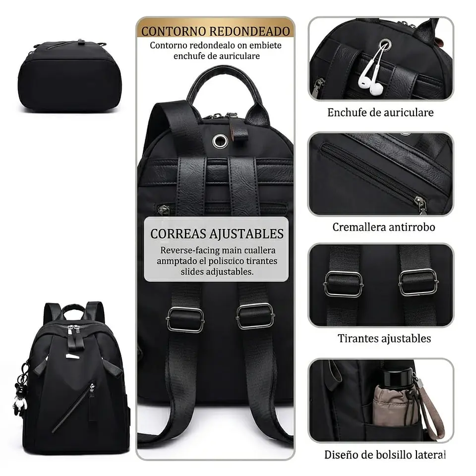 Mochila Urbana Casual Negra Para Mujer 3