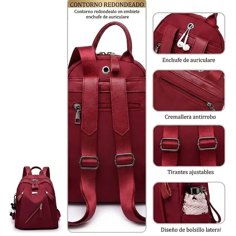 Mochila Urbana Casual Roja Para Mujer 3