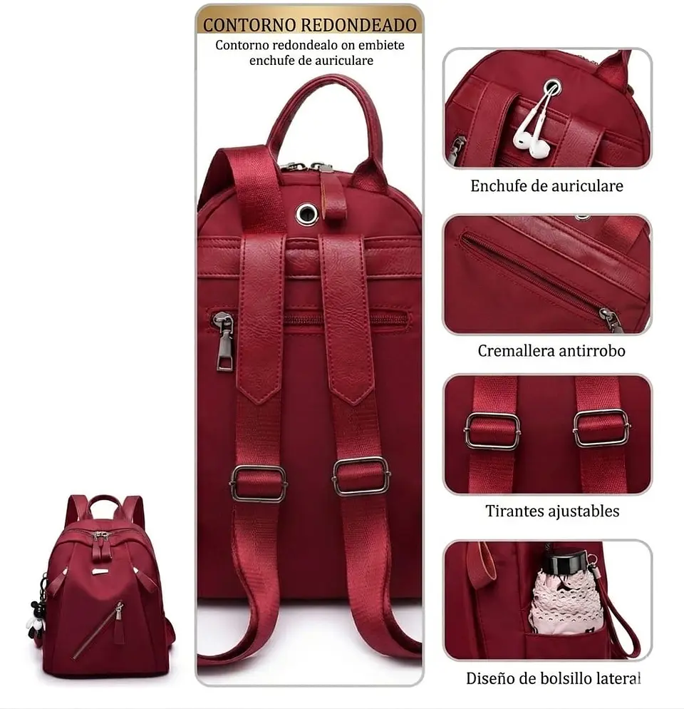 Mochila Urbana Casual Roja Para Mujer 3