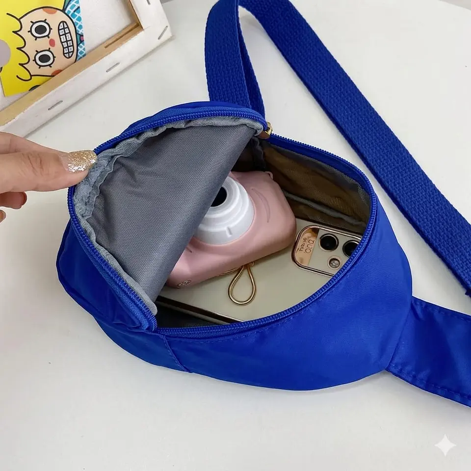 Mini Mochila Bandolera Infantil Azul con Carita Feliz 2