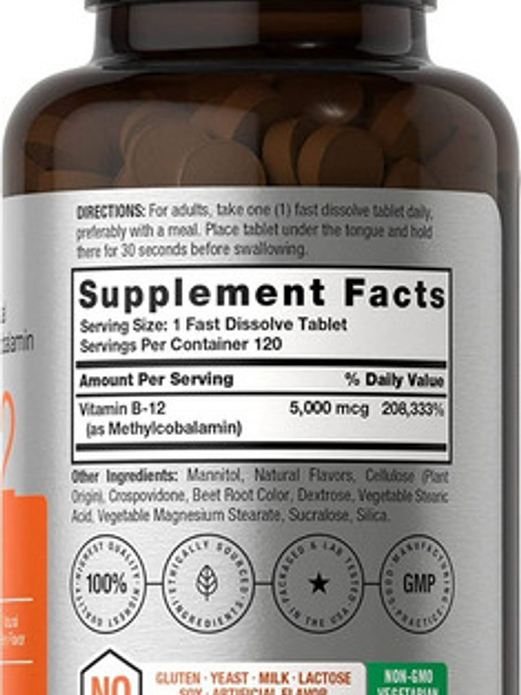 Vitamina B12 Sublingual 5000mcg 120 Tabletas Horbaach 2